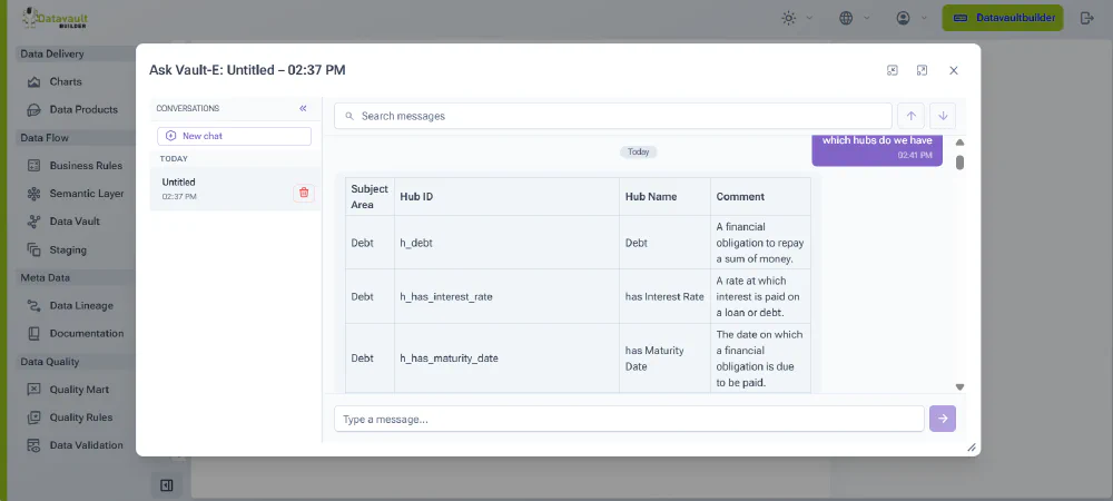 AI data modeling chat assistant in Datavault Builder