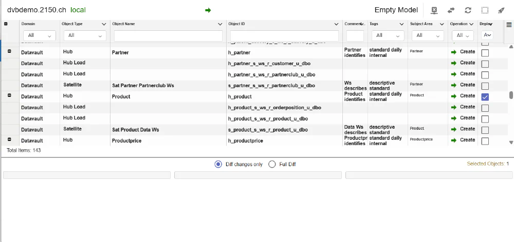 Deployment comparison between environments in Datavault Builder
